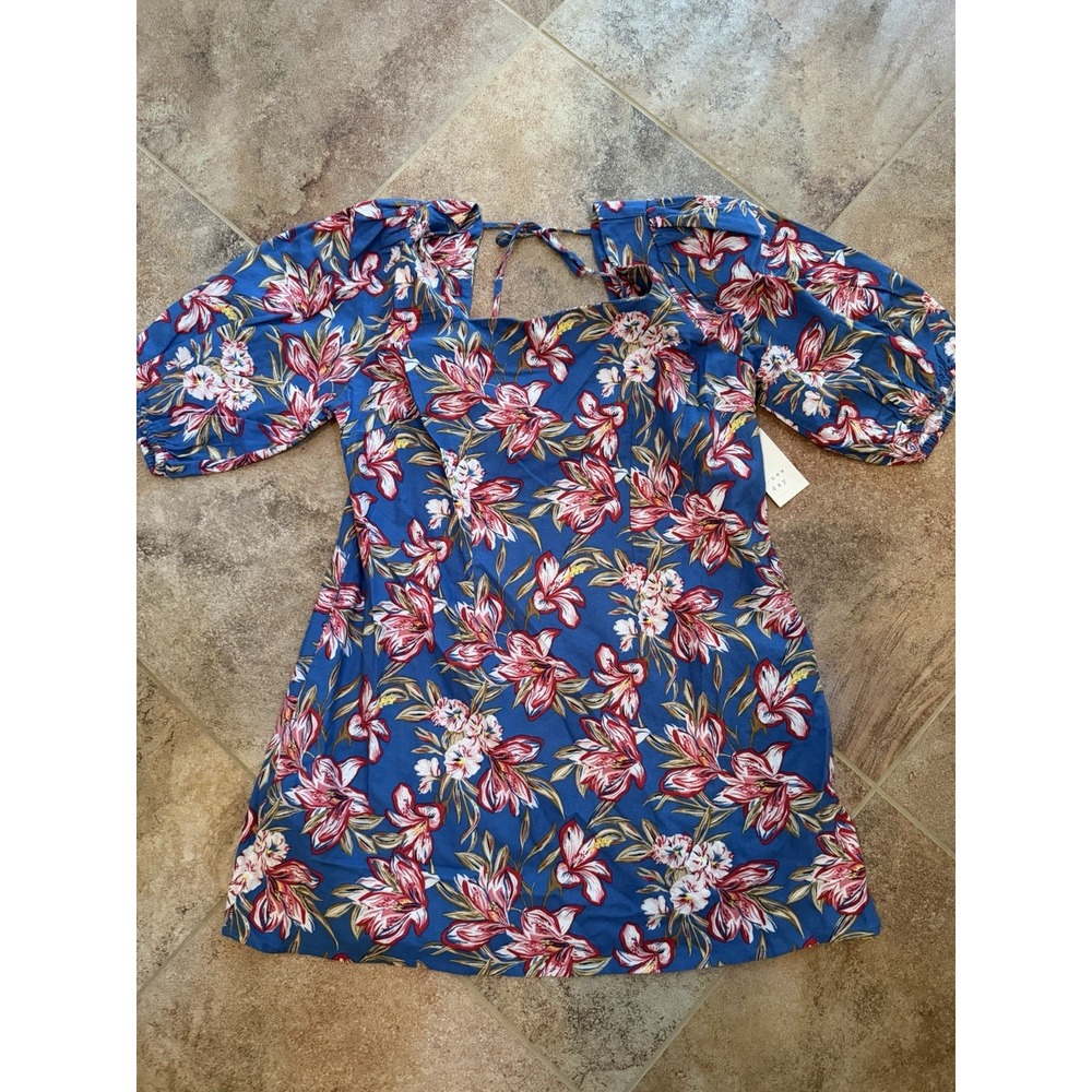 Women's A New Day Blue Floral Mini Dress Tropical Square Neck Size XXL NWT
